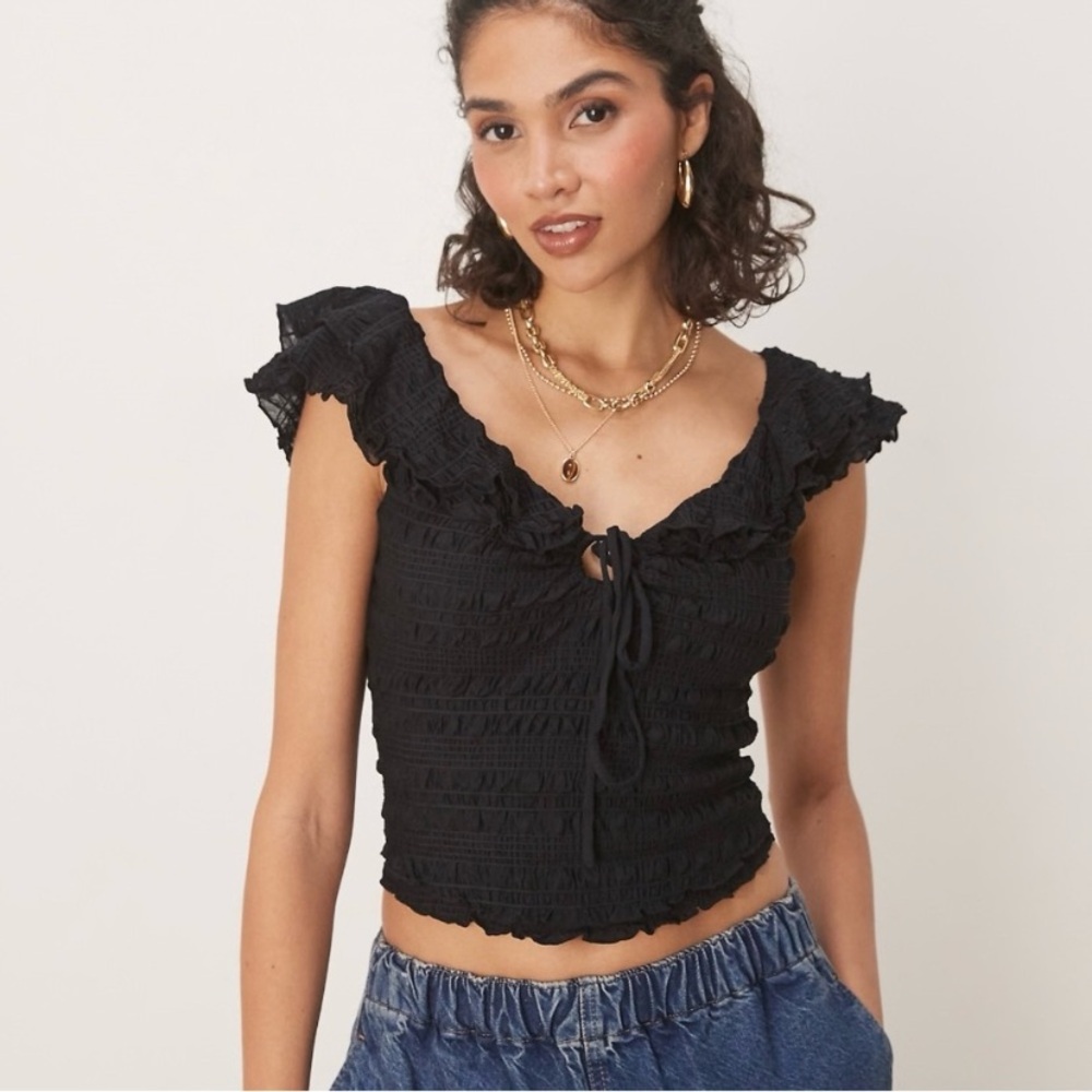 Free people love you more black ruched black top S NWT